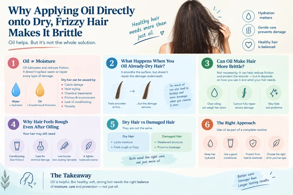 Applying Oil Directly onto Dry Hair Makes It Brittle